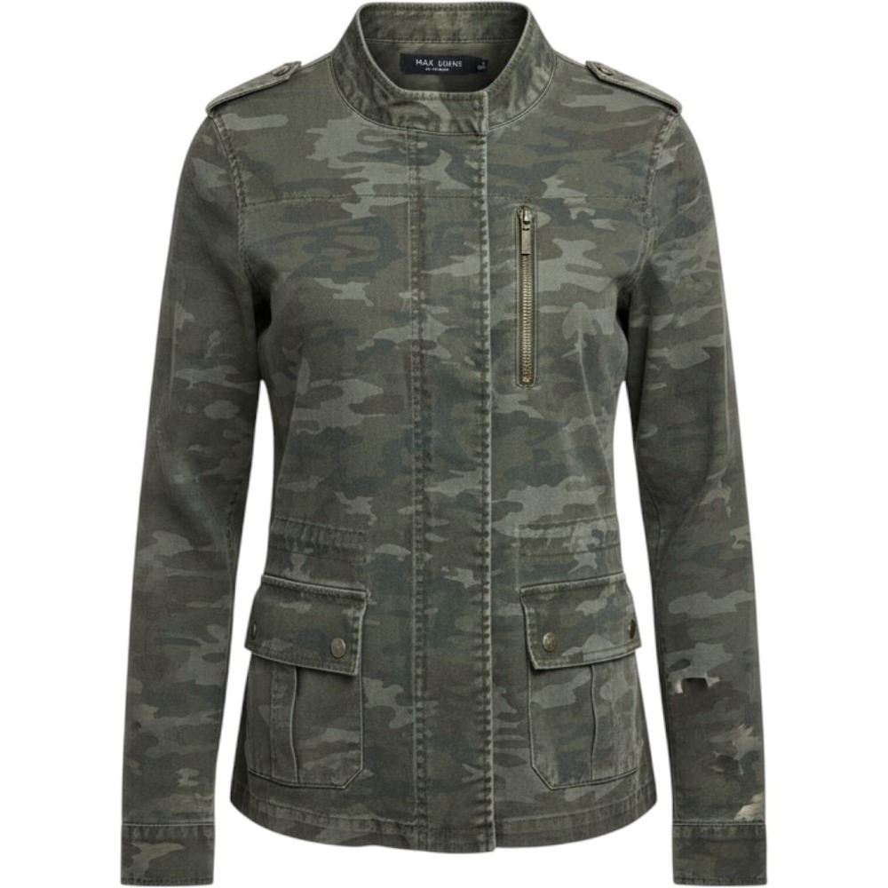 Max Jeans Womens Camo Utility Jacket Small Green Grey Military Cargo Field Coat